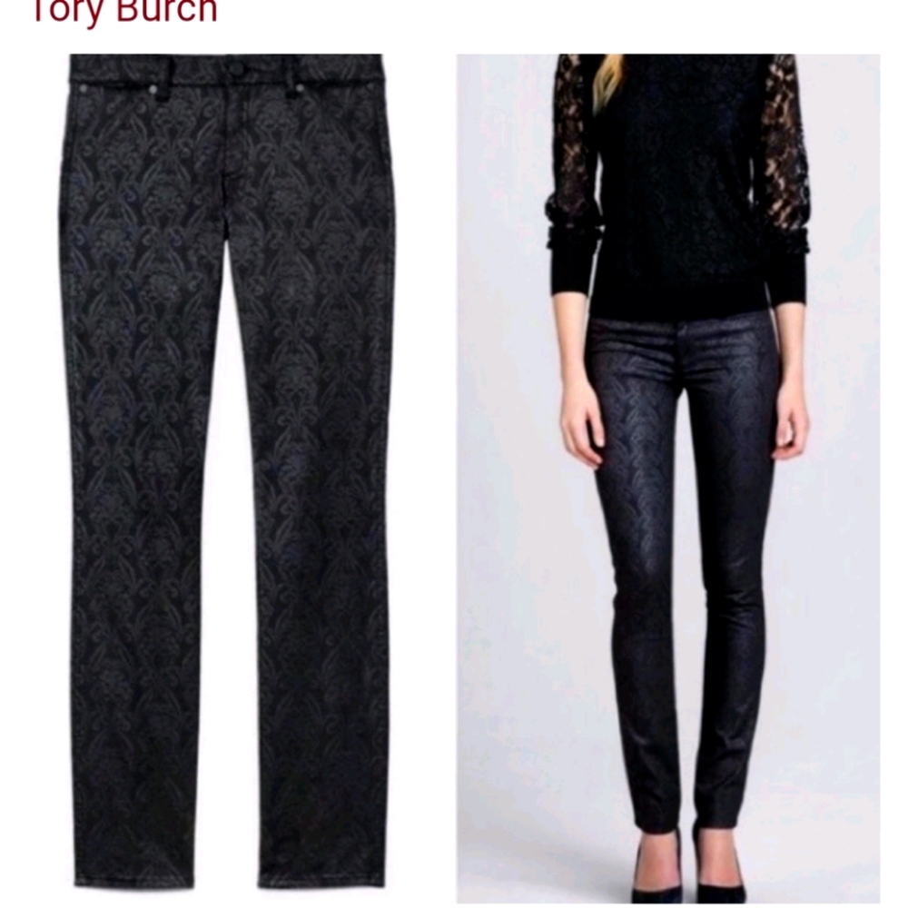 Tory Burch Black Honour Lattice Printed Jeans 28